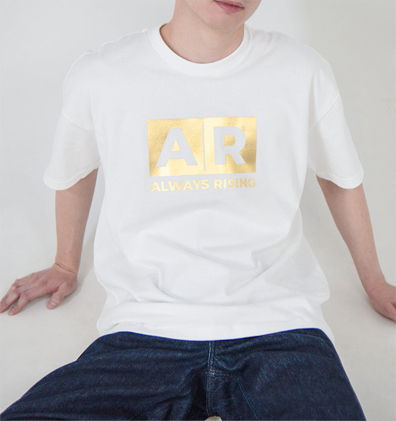 White Premium Oversized T-Shirt | Initials in Gold Box