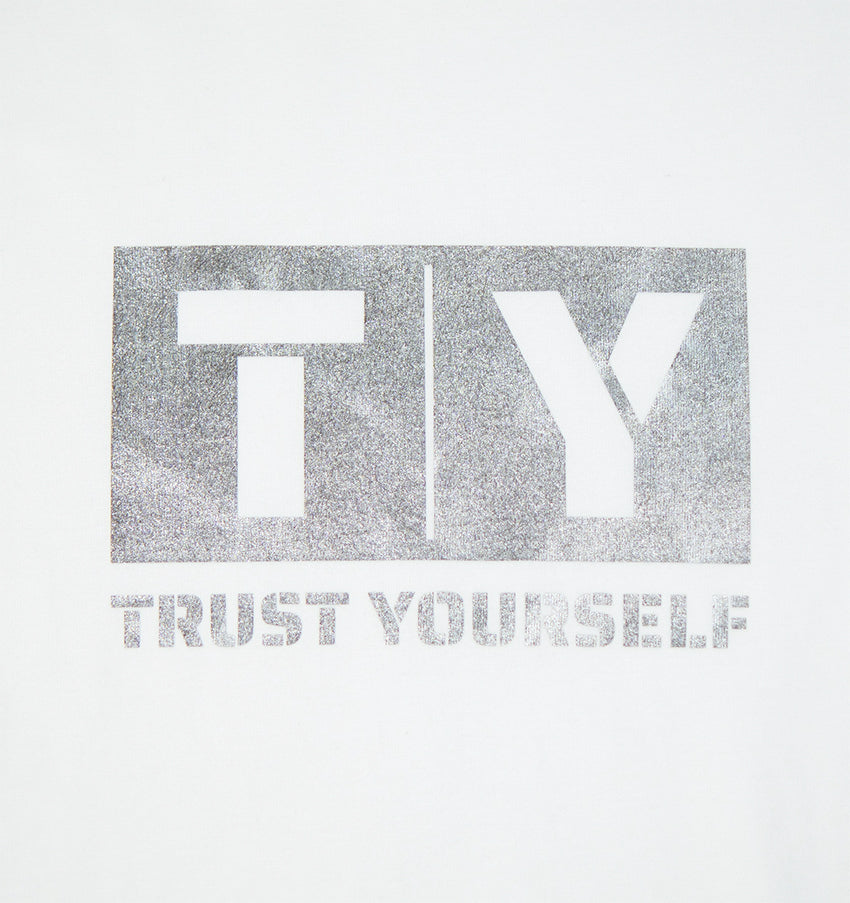 White Premium Oversized T-Shirt | Initials in Silver Box